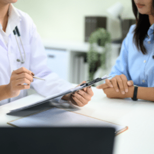 Doctor discussing safe use and risks of prescriptions with patient