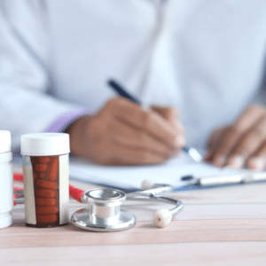 Prescription pill bottle with caution label highlighting misuse risks